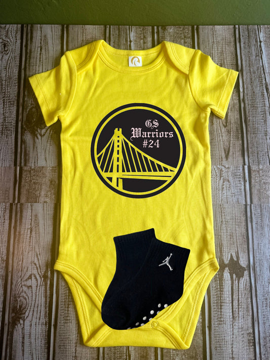 Warriors #24 GS OG black & yellow baby onsie