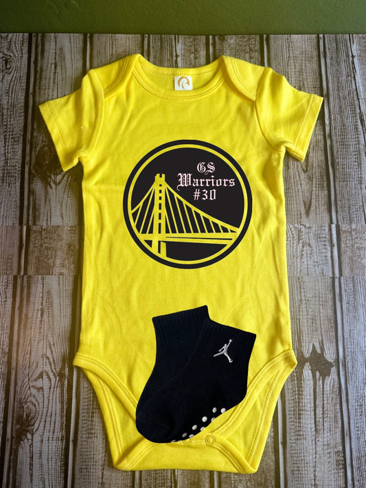 Warriors #30 GS OG baby onsie black n yellow